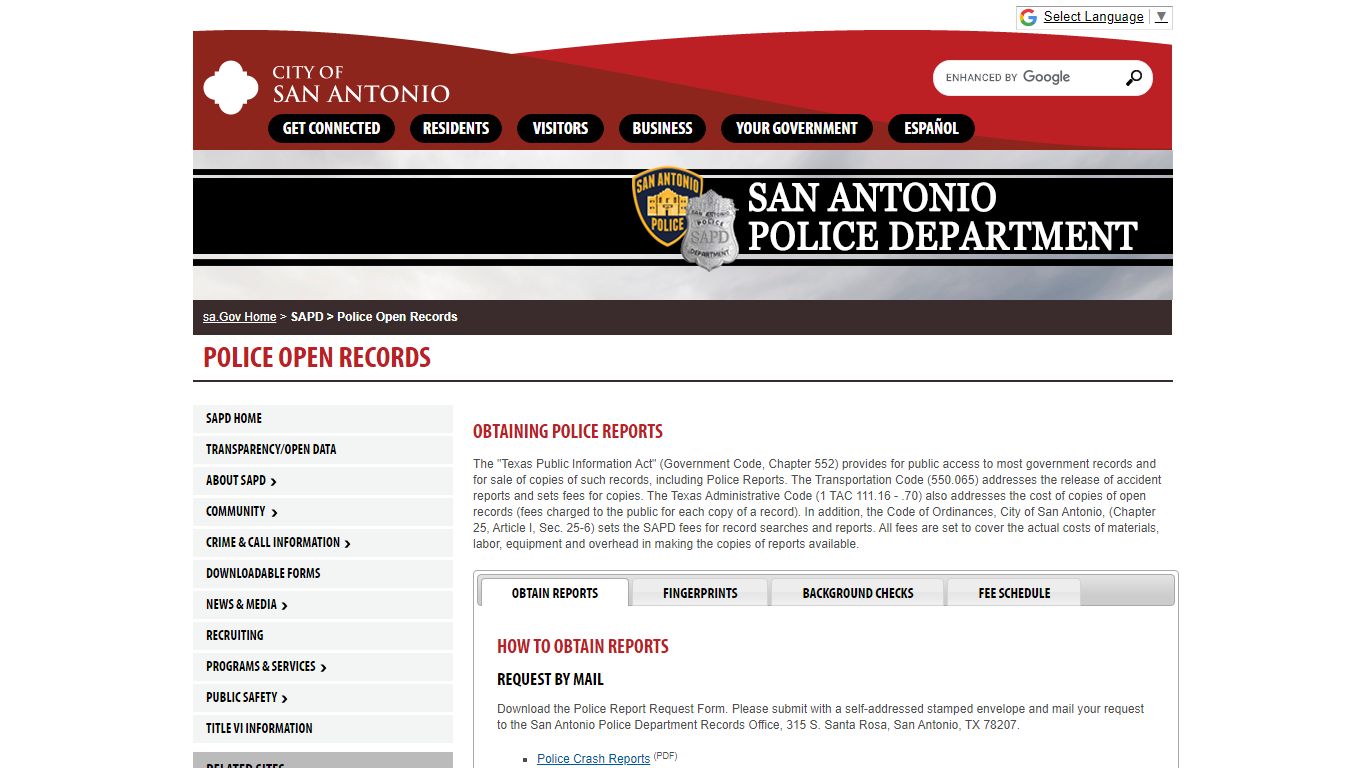 Police Reports / Open Records - San Antonio